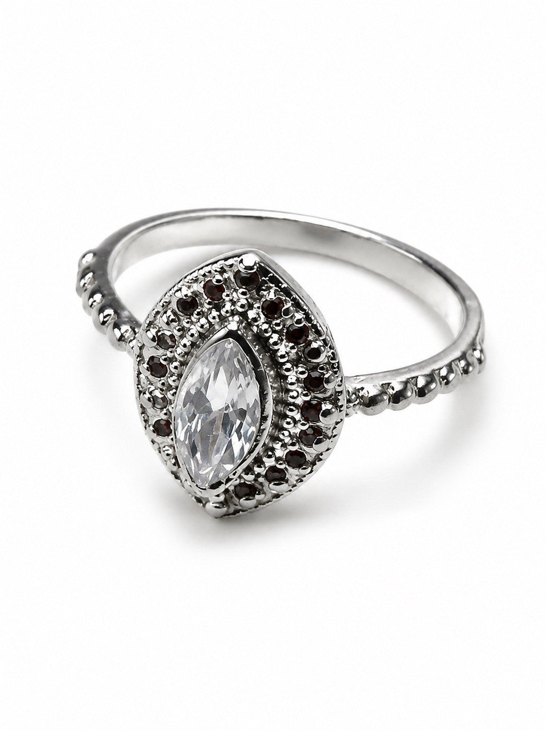 Vintage Marquise Halo Ring Size 8 Silver Tone Clear Stone Delicate Band