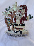 Vtg Blue Sky Christmas Ceramic Tealight Holder North Pole Boys Choir Santa Deer