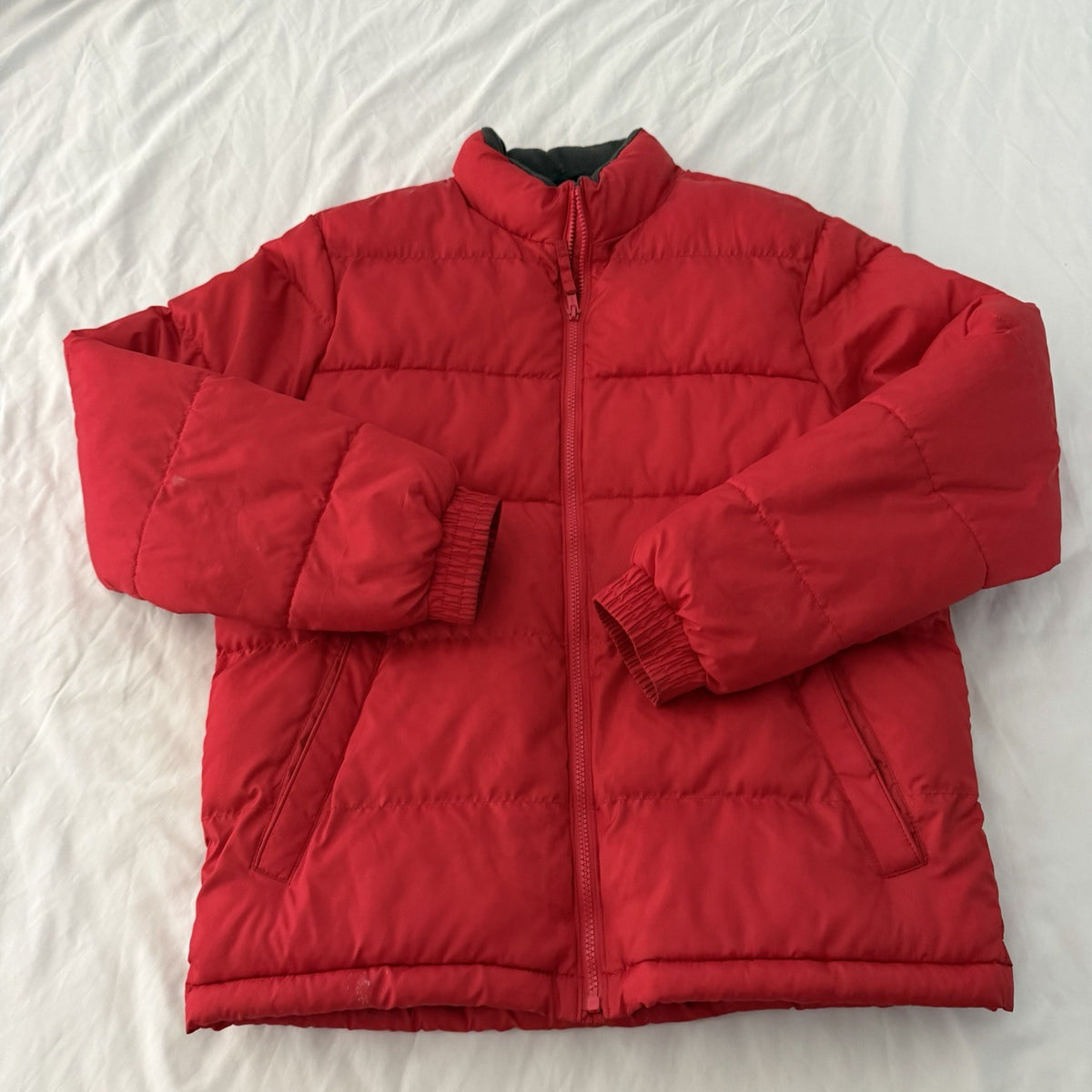 Old Navy Red Puffer Jacket Quilted Zip Front Hood Size M