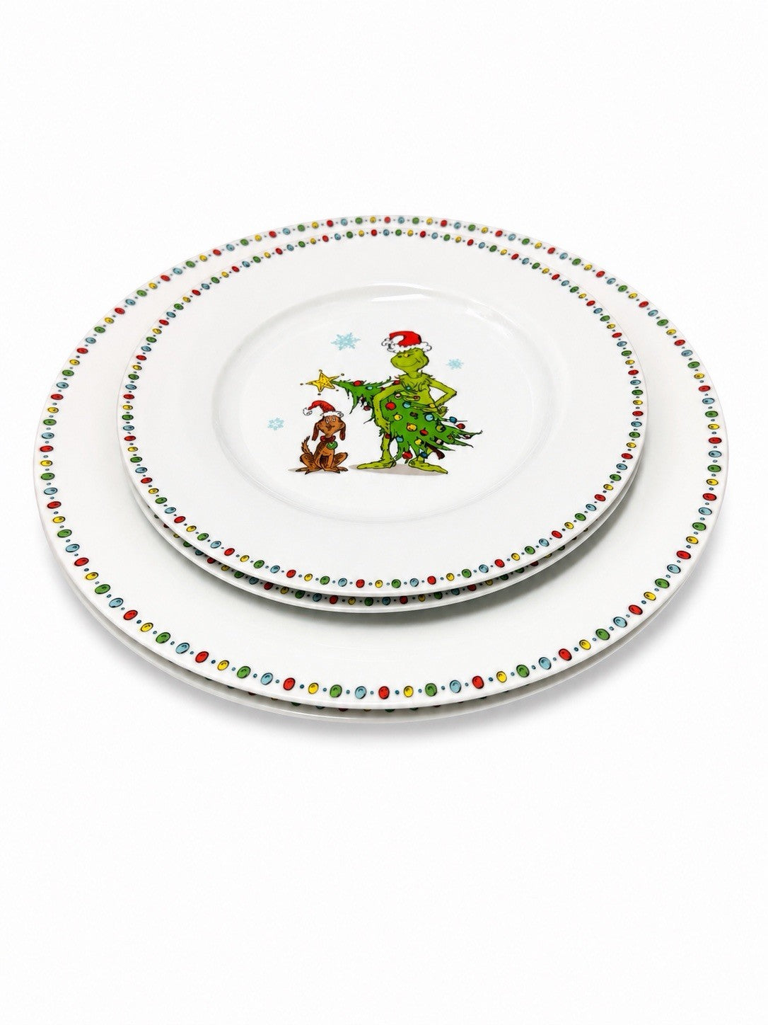 Grinch Christmas Plate Set 4 Pc 10.5” & 8” Dr Seuss Holiday Dinner Plates
