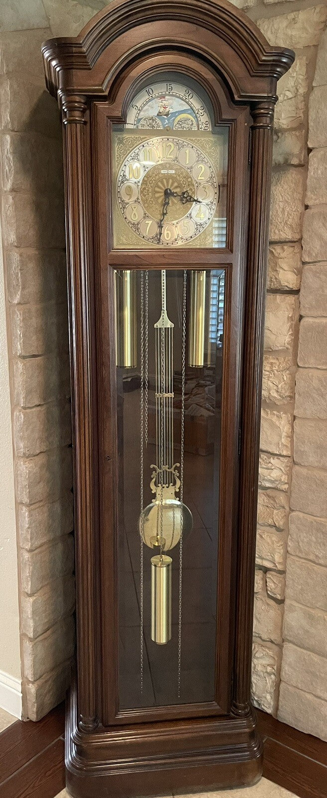 Howard Miller Barwick Grandfather Clock Model 4896-180 Cherry Wood Moon Phase