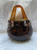 Vintage Tortoiseshell Glass Handbag with Amber Handles - Murano Style Purse