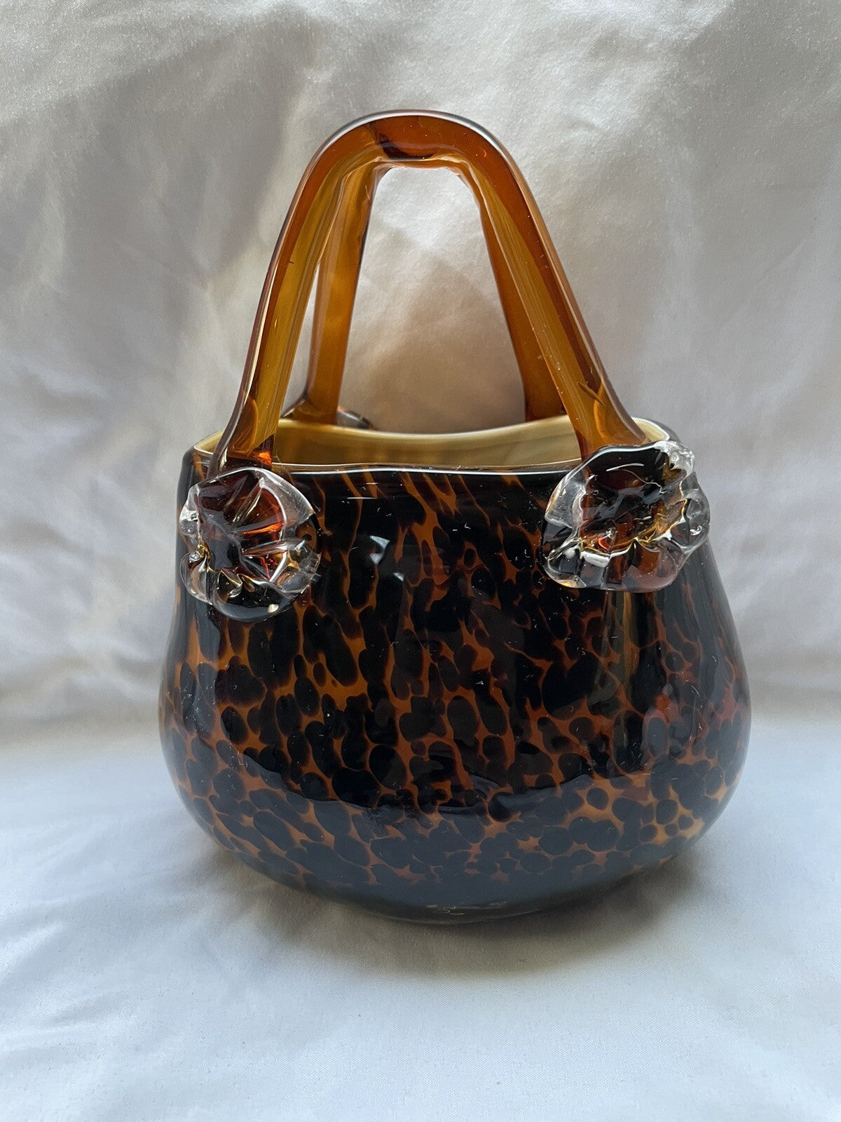 Vintage Tortoiseshell Glass Handbag with Amber Handles - Murano Style Purse