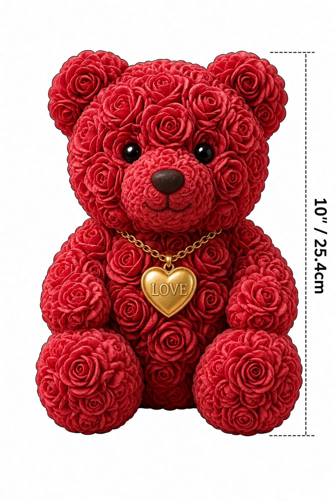 4PCS 10" Rose Bear DTF Transfer Red Flower Teddy LOVE Necklace Iron On