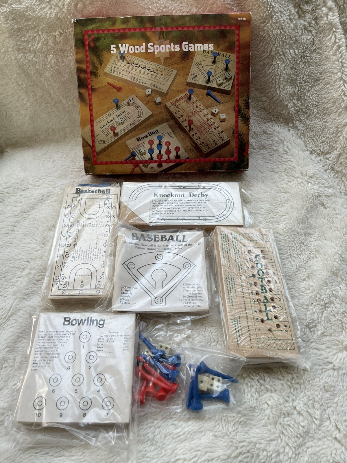 5 Wooden Peg Puzzle Games: Baseball, Football, Basketball, Bowling, Derby