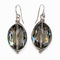 Vintage Unique Gray Faceted Glass Drop Earrings Silver Tone Wire Wrapped Dangle