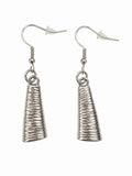 Silver Tone Ribbed Cone Dangle Earrings Geometric Drop Hook Fashion Jewelry