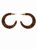 Brown Wrapped Gold Tone Open Hoop Earrings Boho Statement Textured Lightweight