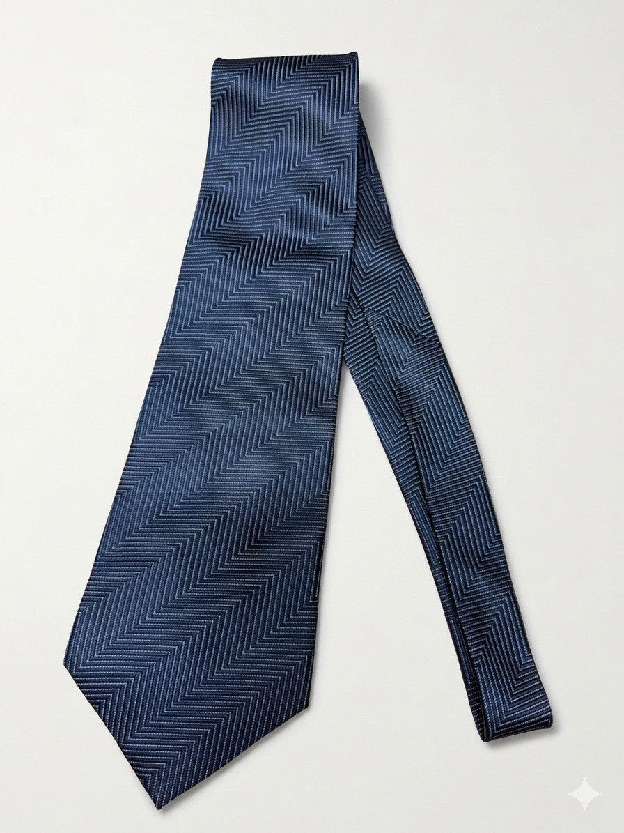 Joseph & Feiss Blue Geometric Silk Tie - 100% Silk Handmade Zigzag Pattern