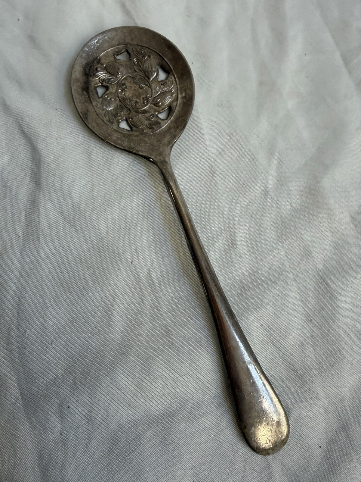 Vtg Leonard Silver Plated Italy Pierced Serving Spoon Floral Cutout Strainer 9”