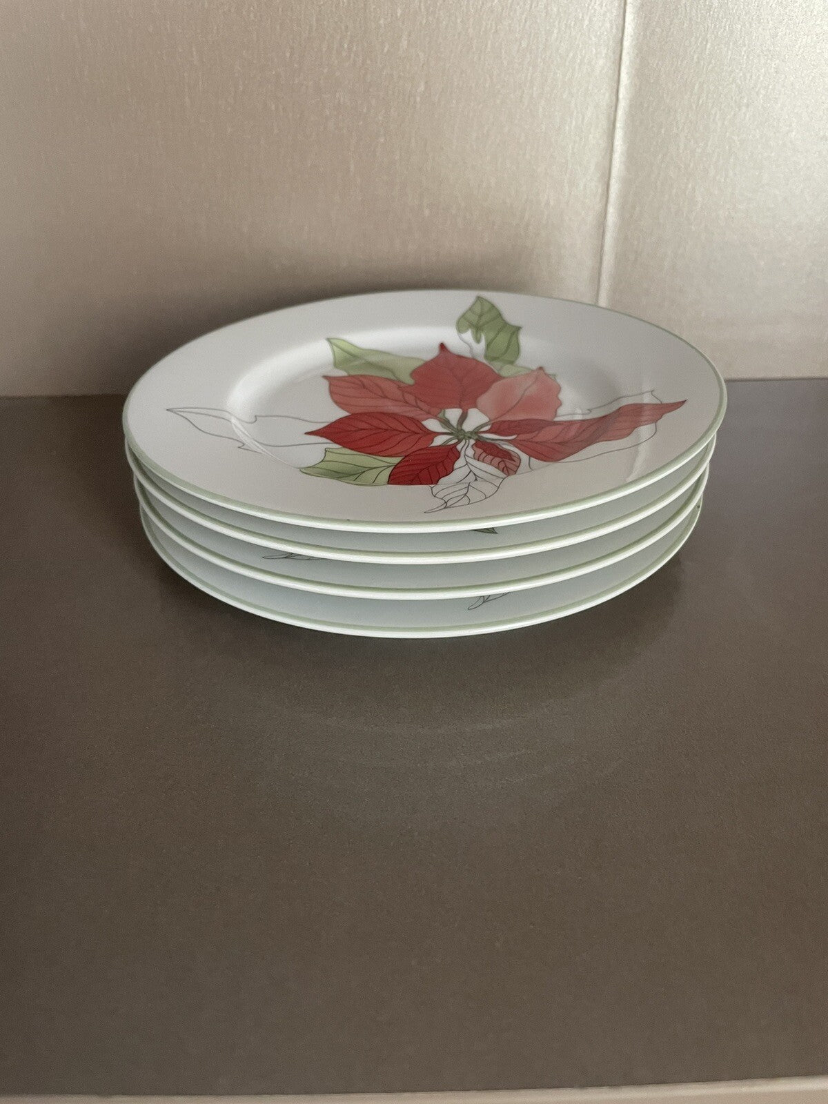 Set of 4 Block Spal Plates Poinsettia Pattern 6.5” Goertzen Portugal 1982