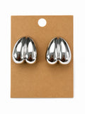 Silver Tone Metal Puffy Heart Stud Pierced Earrings Vintage