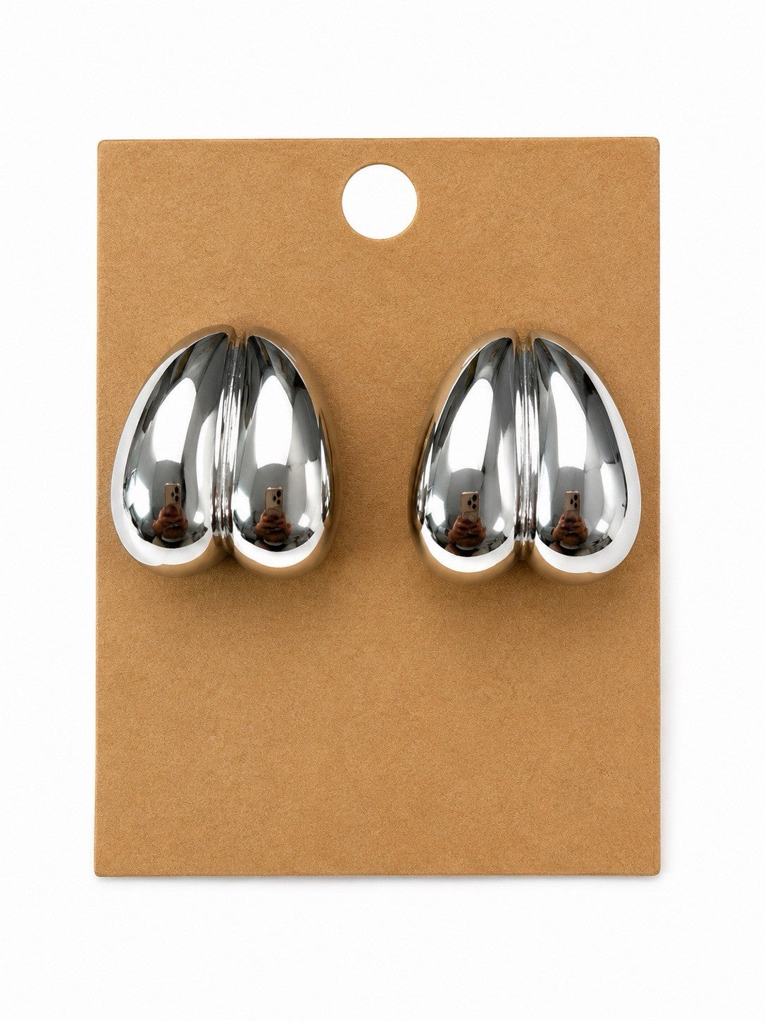 Silver Tone Metal Puffy Heart Stud Pierced Earrings Vintage