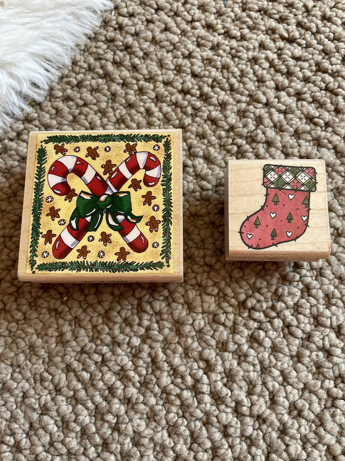 Lot of 2 Rubber Stamps Christmas Stocking Patch & Inkadinkado 9485