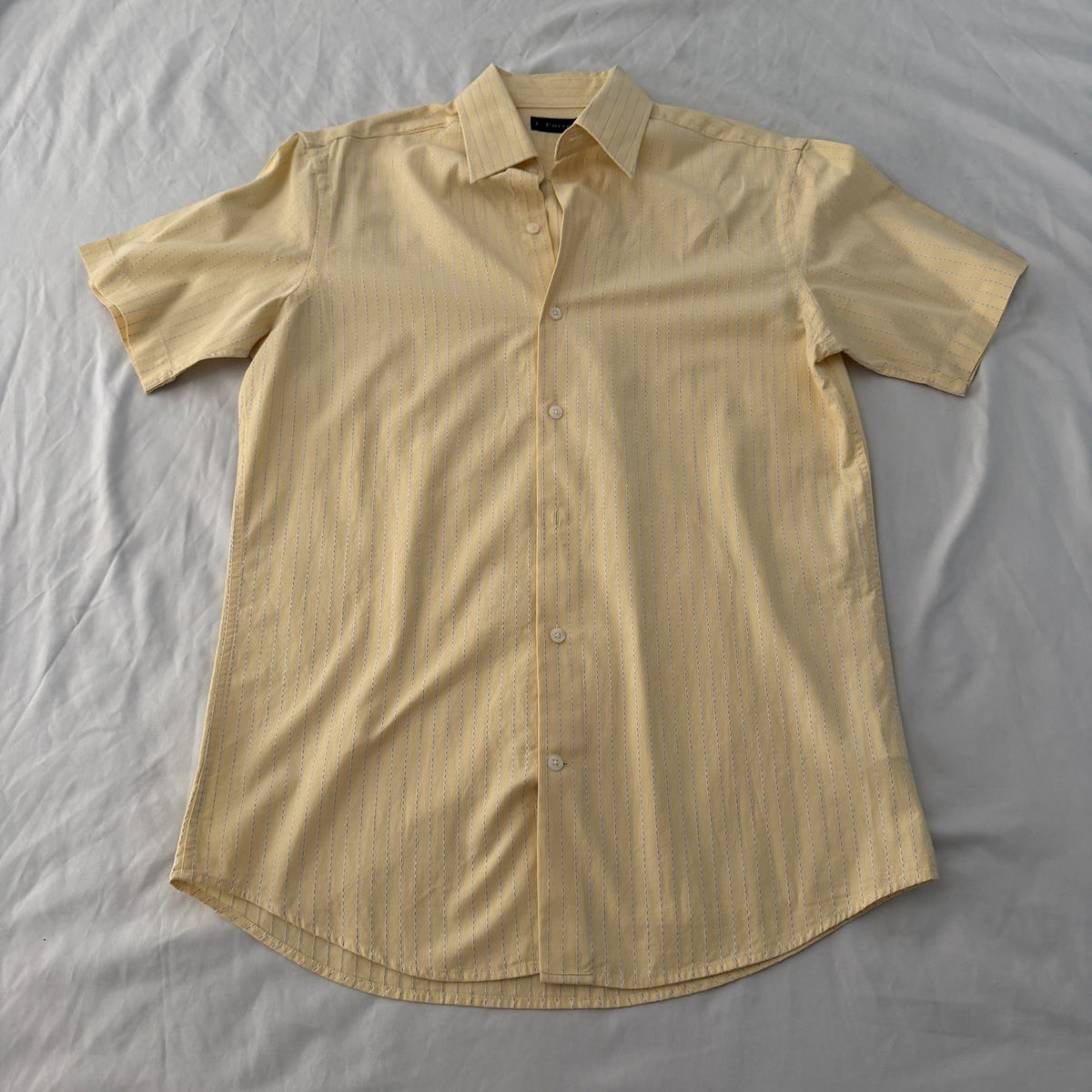 J. Ferrar Yellow Striped Short Sleeve Button Up Shirt 14-14 1/2 Pocket