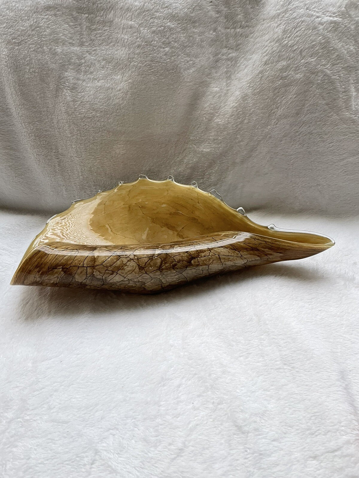 Large Hand Blown Art Glass Conch Shell Bowl Centerpiece - Brown, Possibly Krosno