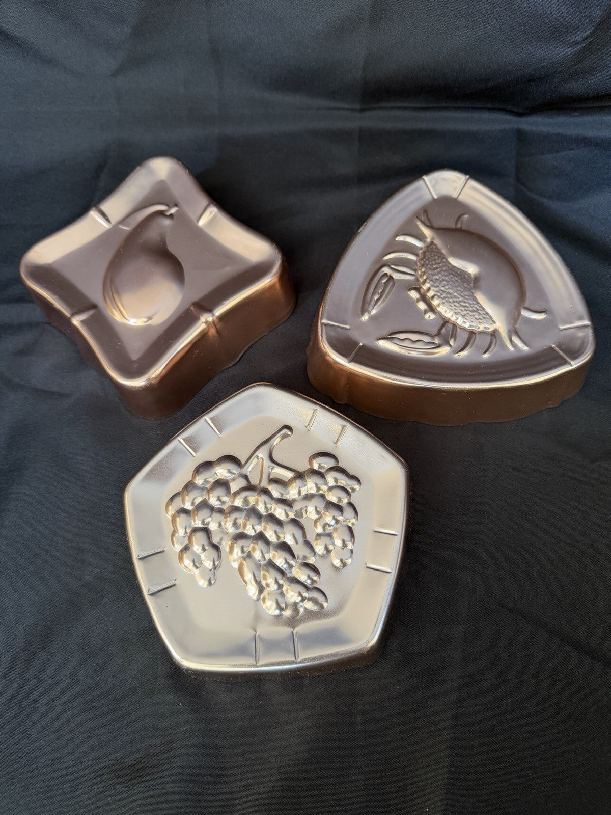West Bend Vintage Aluminum Jello Mold Set Crab Grapes Pear Wall Hanging