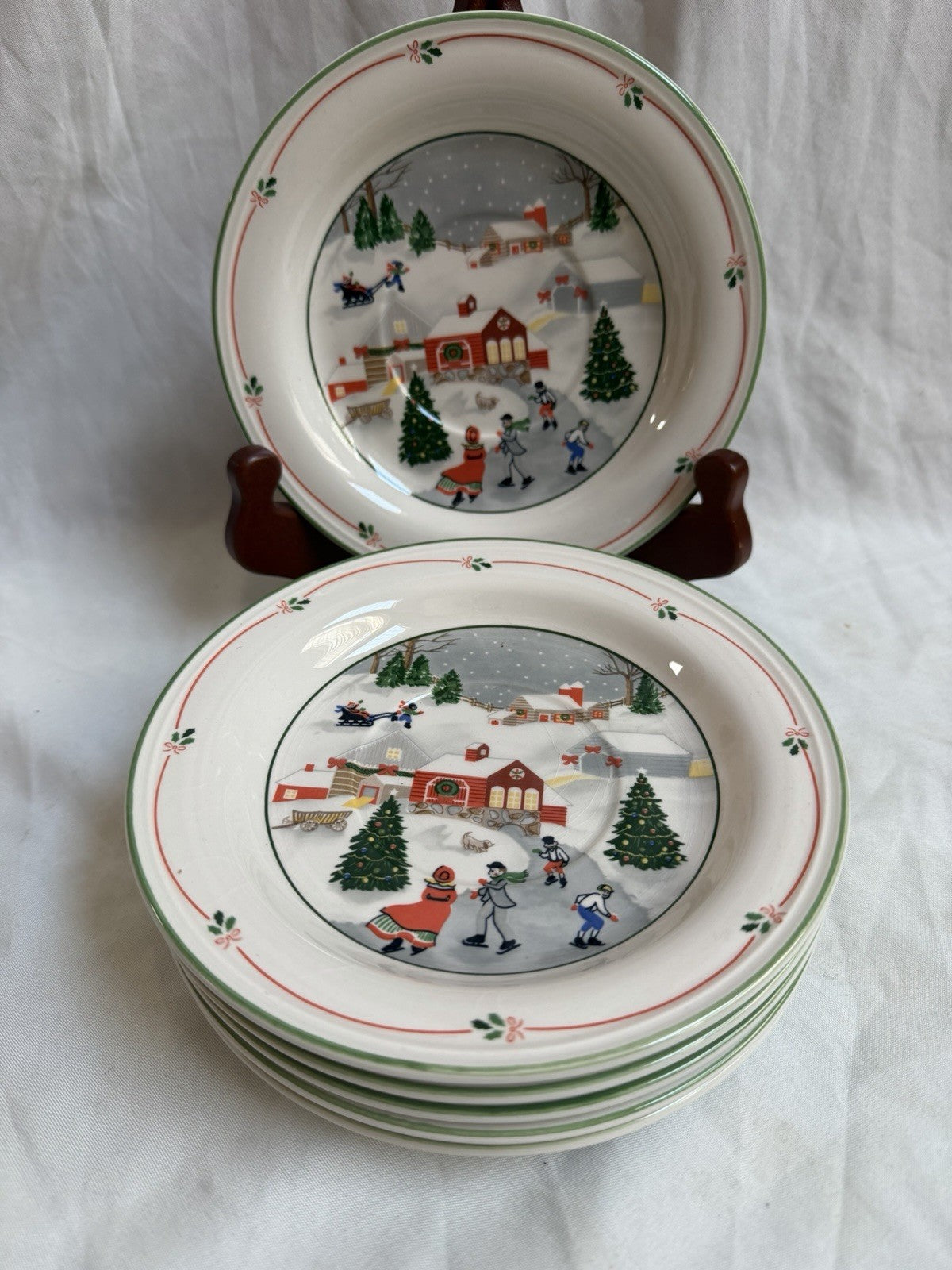Sango Silent Night 3900 Christmas Winter Scene 6.5” Saucers Set of 6 Korea