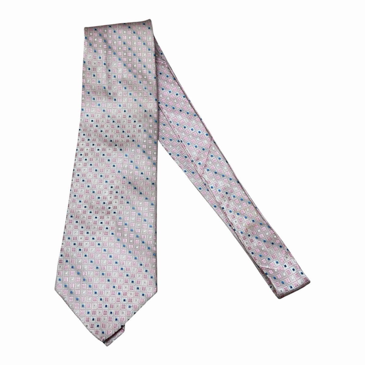 Pronto Uomo Pink Geometric Silk Tie - 100% Silk Multicolor Pattern