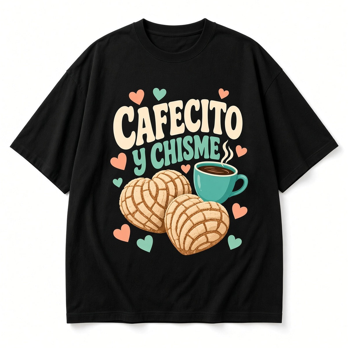 Black Cafecito Y Chisme Tee Coffee Concha Graphic Shirt Unisex S-3XL