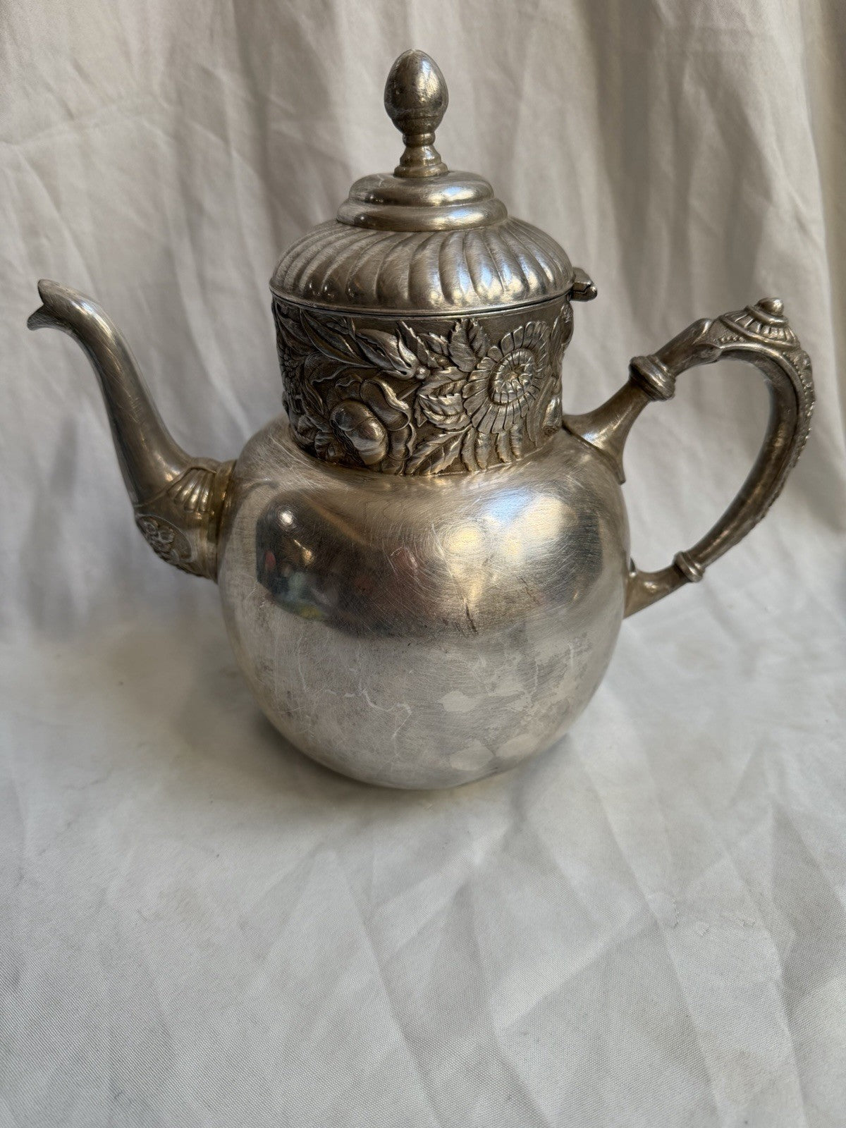 Antique Derby Silver Co Quadruple Plate Floral Teapot #1651 Ornate Victorian 9”