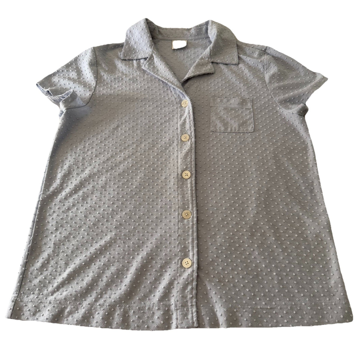 Soma Light Blue Swiss Dot Short Sleeve Button Front Pajama Top Shirt Size M