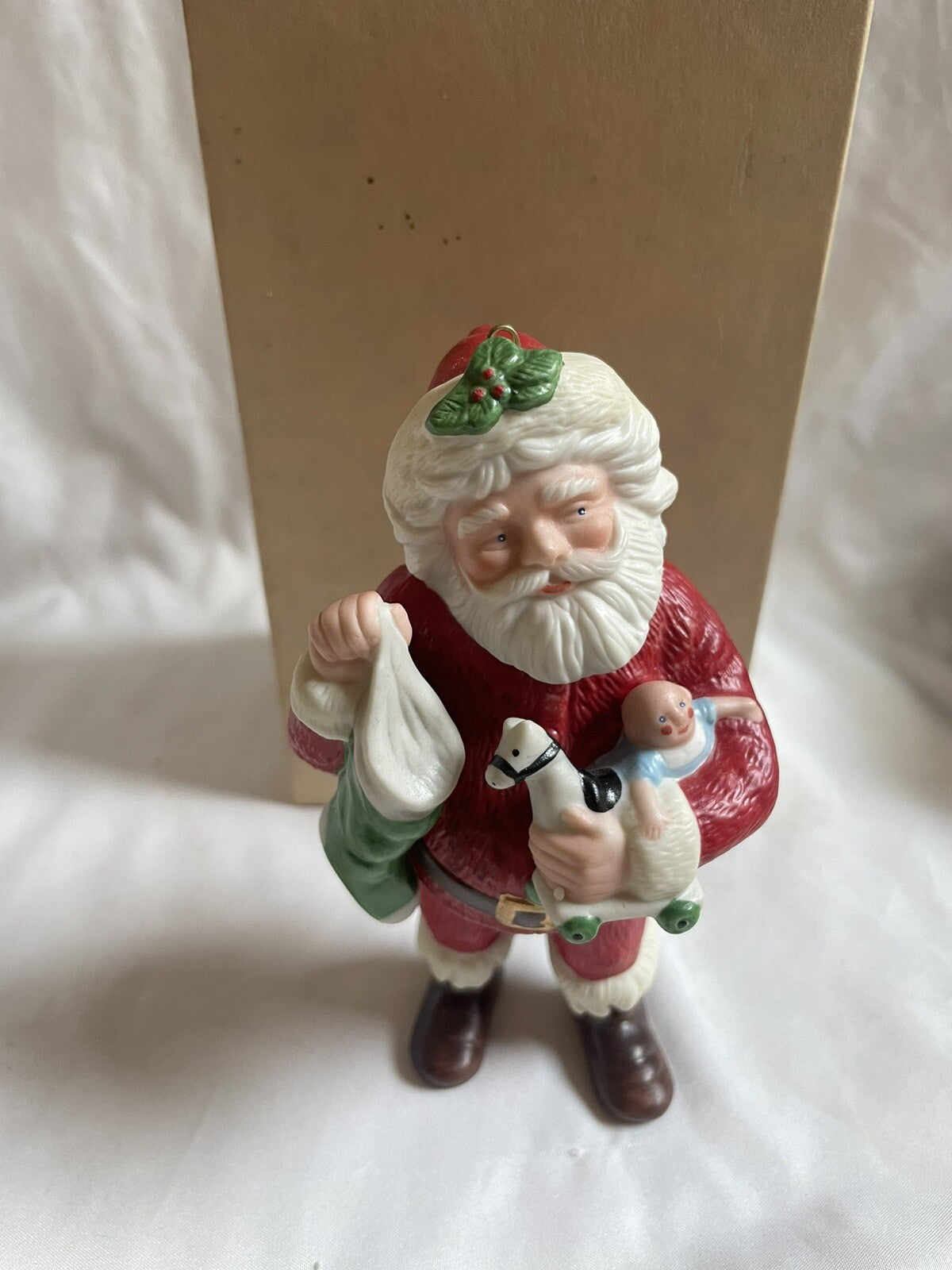 Vtg Hallmark 1986 Porcelain Santa Christmas Ornament 6” Hand painted