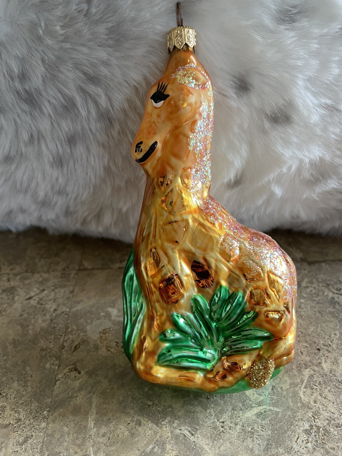 Quilted Giraffe Glass Christmas Ornament Made in Poland 6.5” L