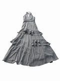 Jarlo London Grey Halter Tiered Ruffle Maxi Dress 6P Petite NWT