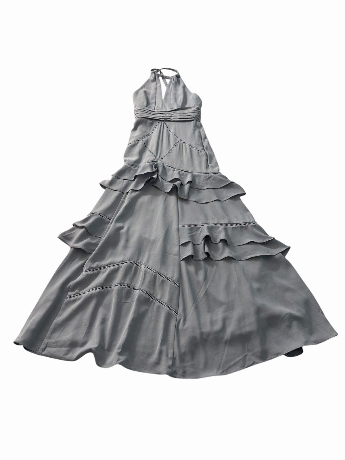 Jarlo London Grey Halter Tiered Ruffle Maxi Dress 6P Petite NWT