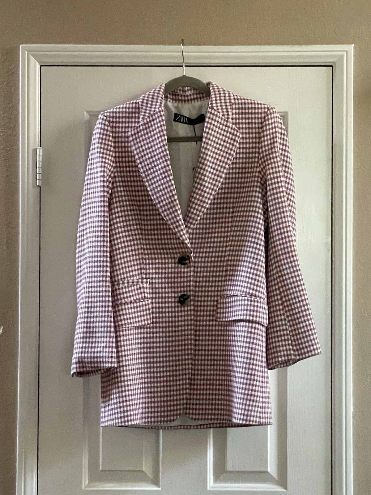 ZARA Women’s Pink Checkered Blazer Jacket Size XS NWT $89.90 – 100% Acetate NWT