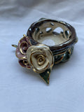 Blue Sky Clayworks Heather Goldminc 2002 Roses & Bird Tealight Holder Ceramic