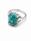 Vintage Turquoise Oval Ring Size 6 Silver Tone Boho Southwestern Statement