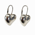 Vintage Silver Tone Puffy Heart Dangle Earrings Leverback Romantic Fashion