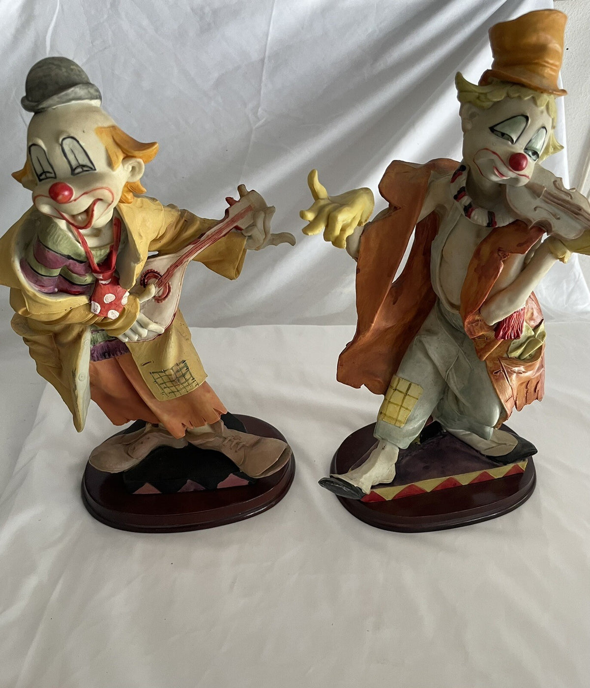 Vintage Musical Clown Figurines Set of 2 – Made in Taiwan – Violin & Banjo 12”