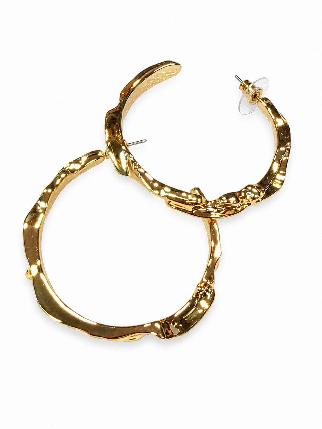 Gold Textured Hoop Earrings Chunky Open Hoops Statement Earrings