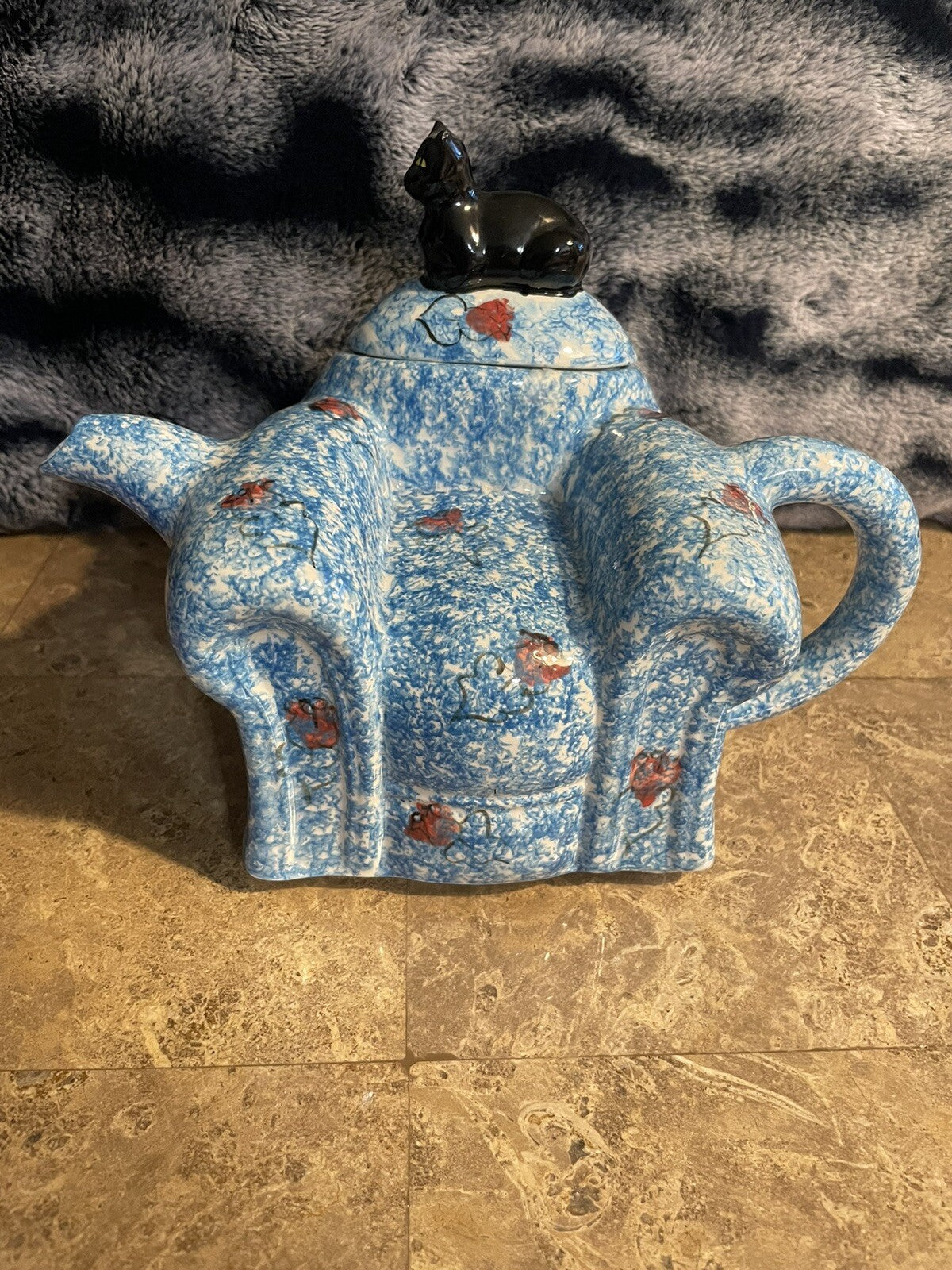 Swineside Ceramics Teapot Black Cat On Couch English Pottery Great Britain Flaw