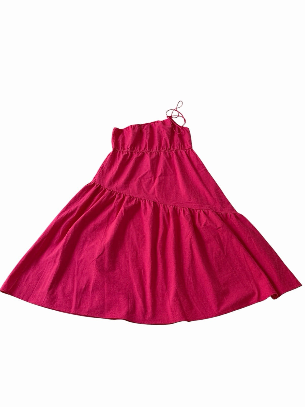 Lulus Hot Pink Tiered Halter Midi Dress XL - Cotton Linen Blend Pre-Owned