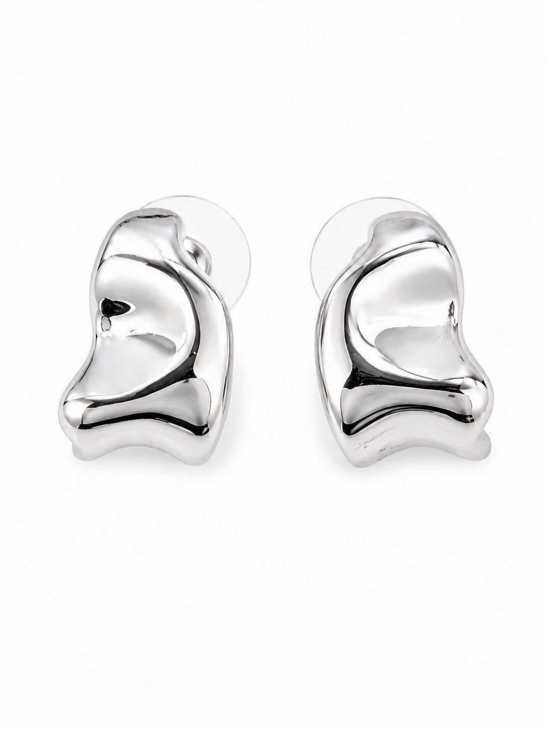 Vintage Silver Tone Abstract Wave Stud Earrings Modern Minimalist Post Earrings