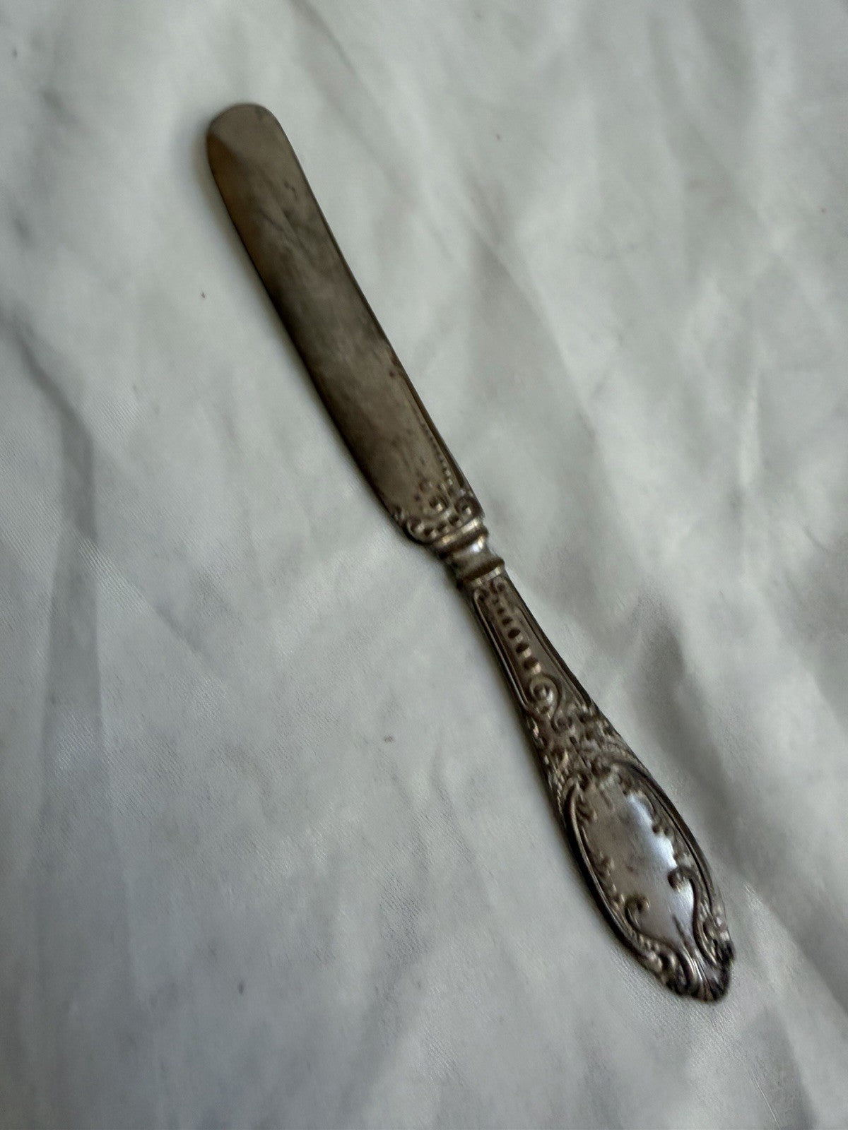 Vintage Wm Rogers Silver Plate Butter Knife Ornate Floral Scroll Pattern 7.5”