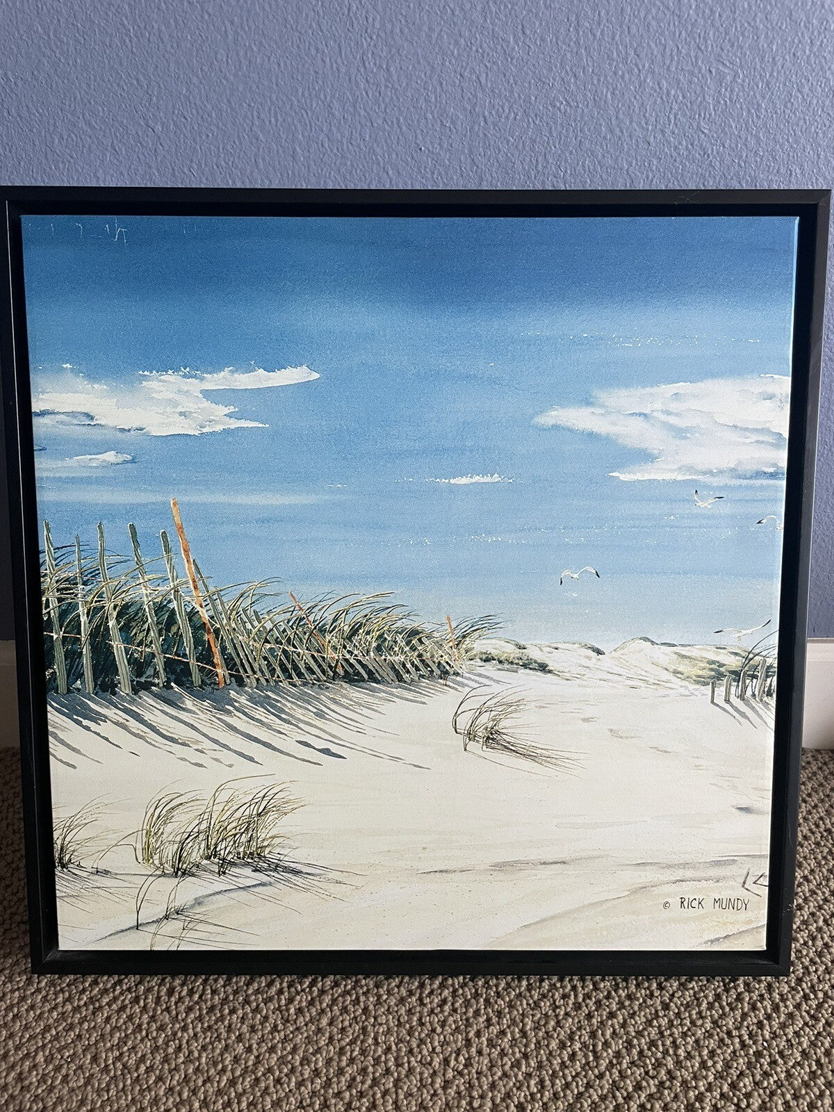 Rick Mundy Framed Beach Dune Painting Coastal Wall Art 20”x20” - Signed Print