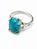 Size 8 Silver Tone Turquoise Oval Stone Statement Ring for Women
