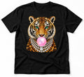 Black Tiger Bubblegum Graphic T-Shirt Sparkle Print Crew Neck Short Sleeve Tee