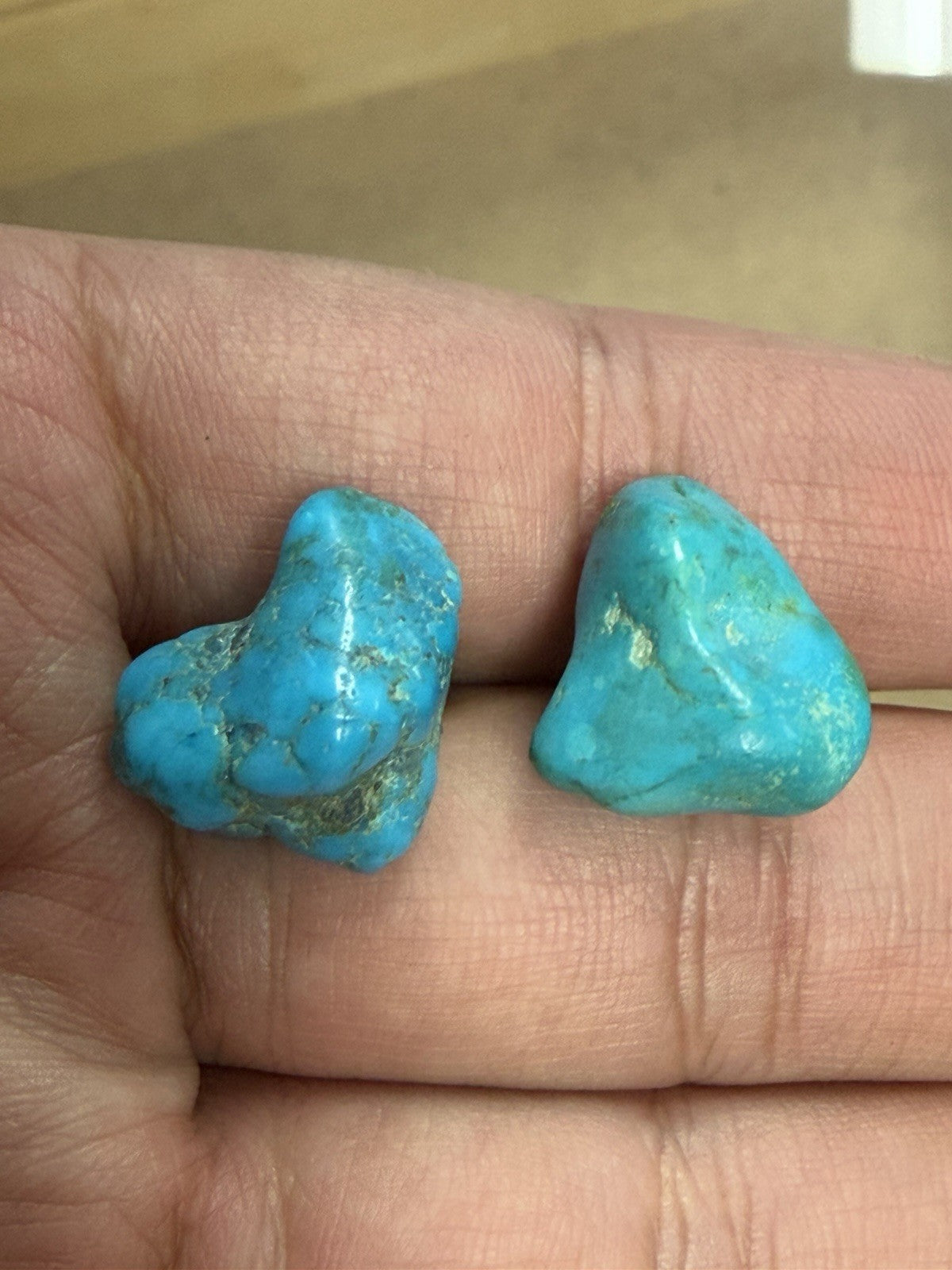 Blue Stone Stud Earrings Irregular Nugget Natural Look Turquoise Color Earrings