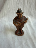 Vintage Folk Art Hand Carved Wood Figurine Old Man Playing Banjo Musician Statue