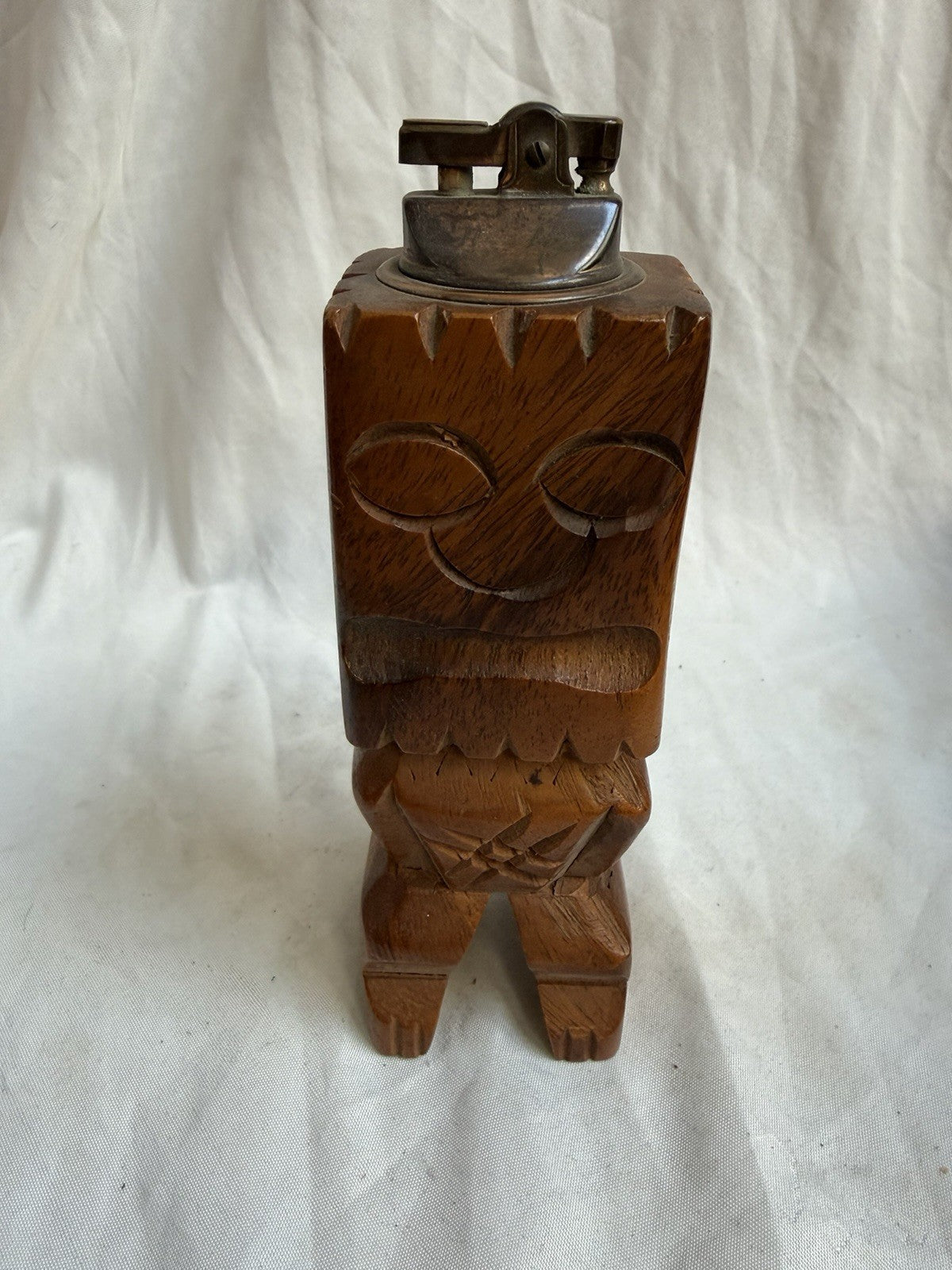 Vtg Carved Monkeypod Wood Tiki Lighter Philippines Calhawaii Souvenir Lighter