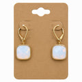 Rose Gold Tone Opalite Glass Drop Earrings Square Dangle Leverback