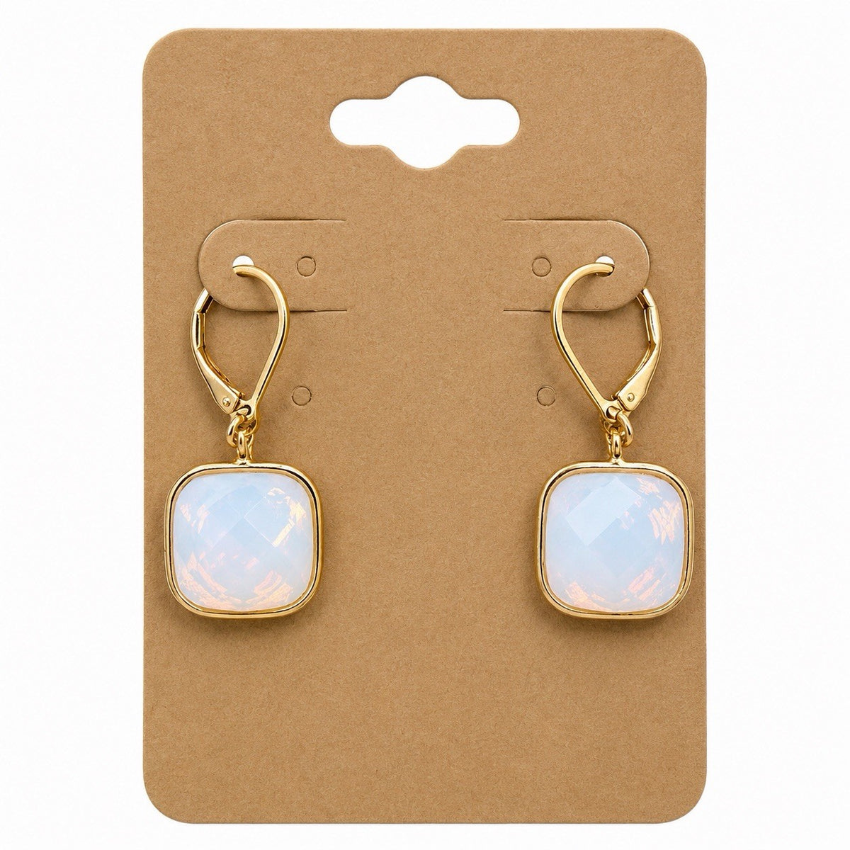 Rose Gold Tone Opalite Glass Drop Earrings Square Dangle Leverback