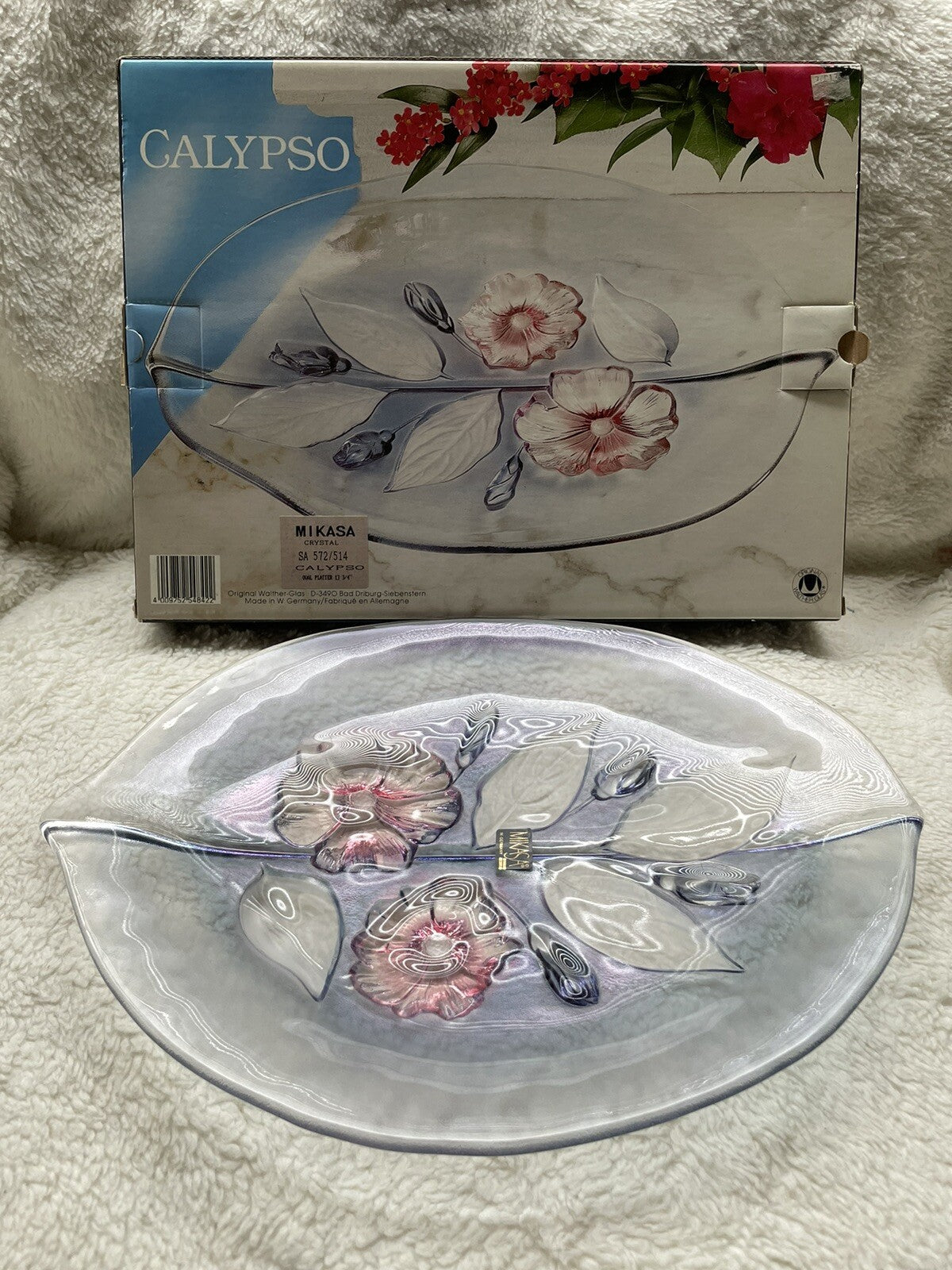 Vintage Mikasa Crystal Calypso Oval Platter Frosted & Clear Raised Design by Wal