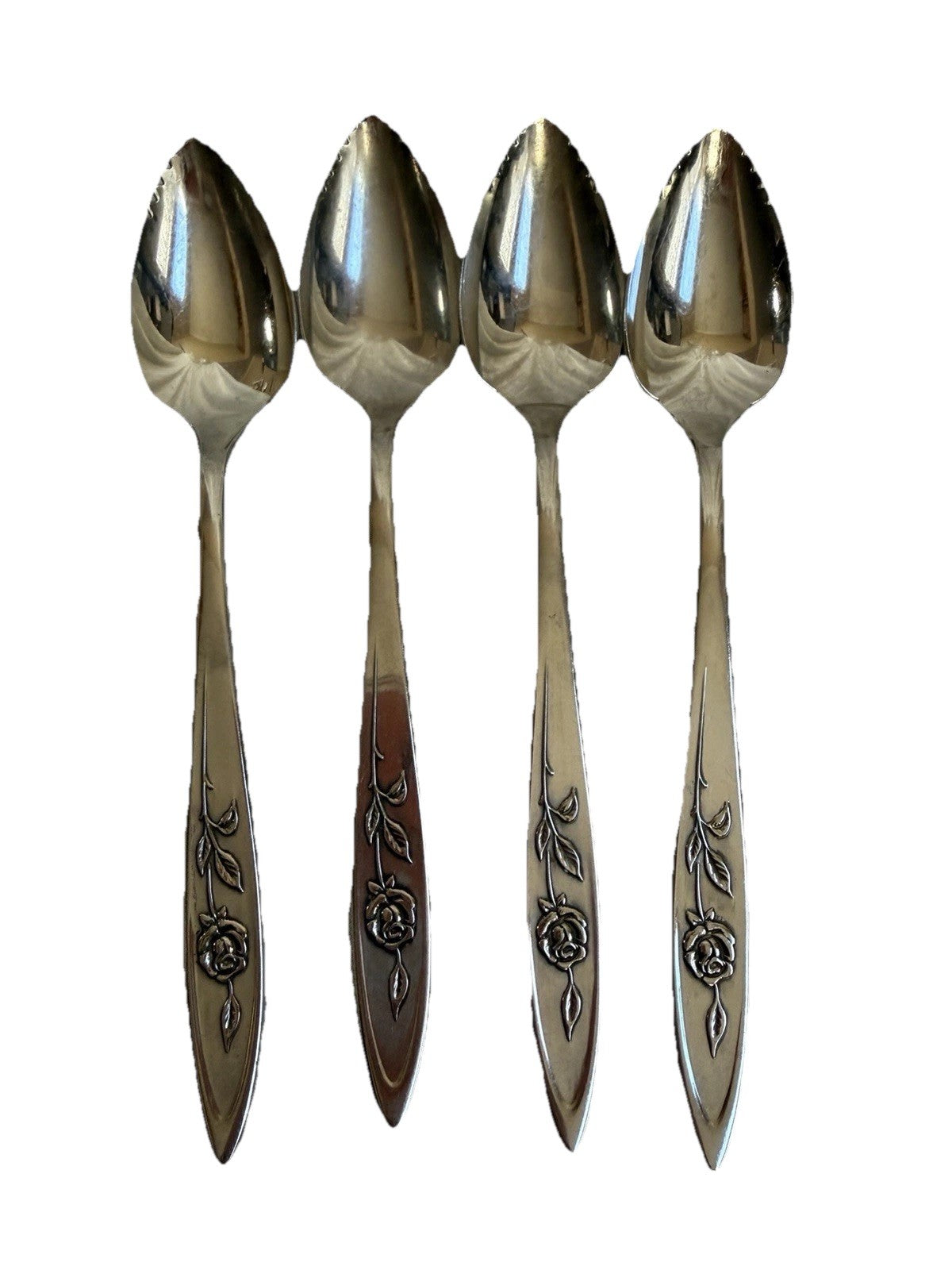 Oneida My Rose Stainless Steel Grapefruit Spoons Set of 4 Serrated Edge 6.25